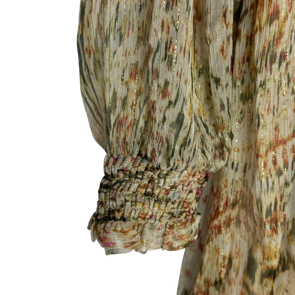 NWT Malej Silk Printed Metallic Long Sleeve midi Dress EU 34-36 - Picture 8 of 15